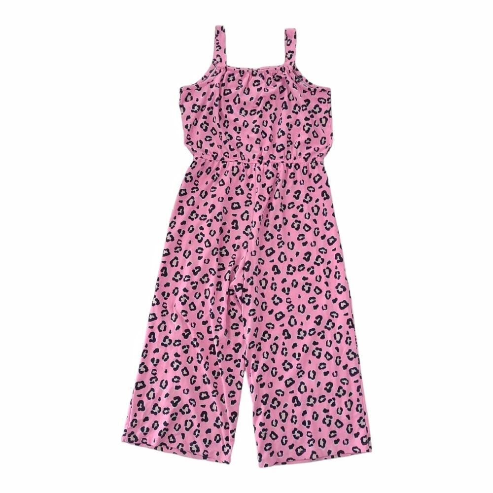 Girls Pink Leopard Print Knit Stretch Jumpsuit Size XL Barbie Kids Loungewear